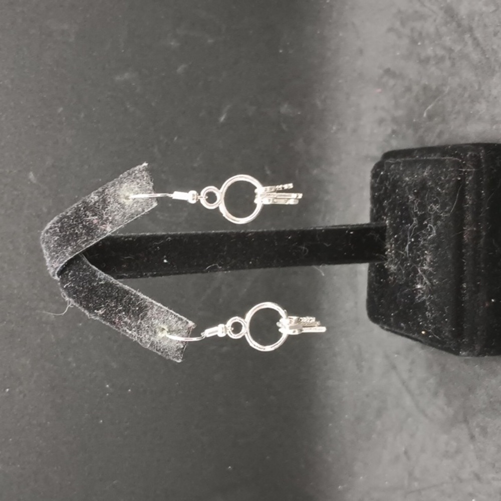 Handmade silver tone key ring earrings